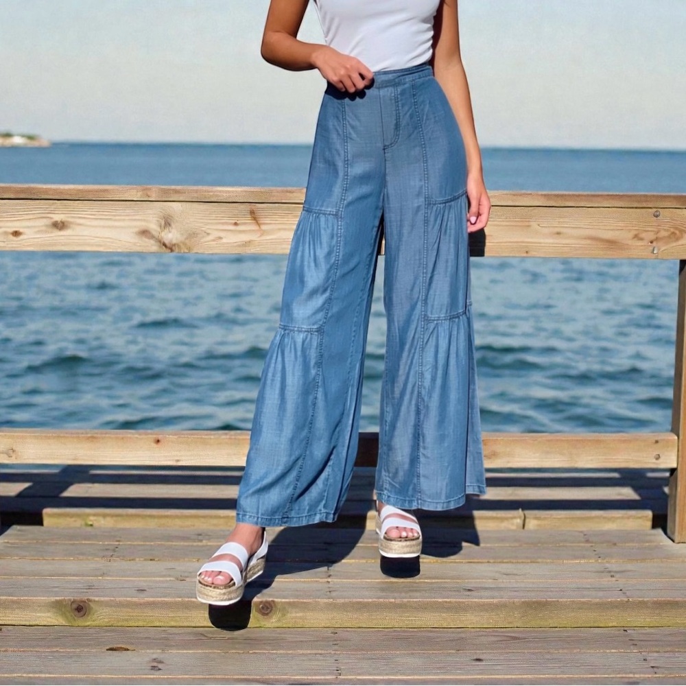 Current Air Tiered Slate Blue Wide Leg Pants